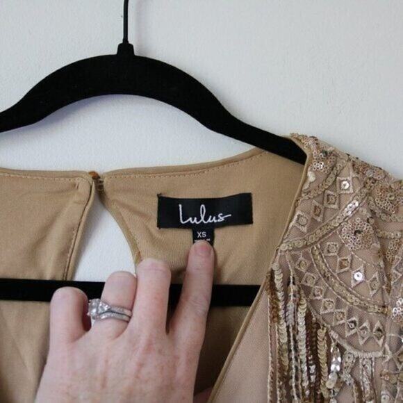 Gold Lulu's Dress XS Go Go Vintage NWOT V Neck Long Sleeve - Picture 7 of 11